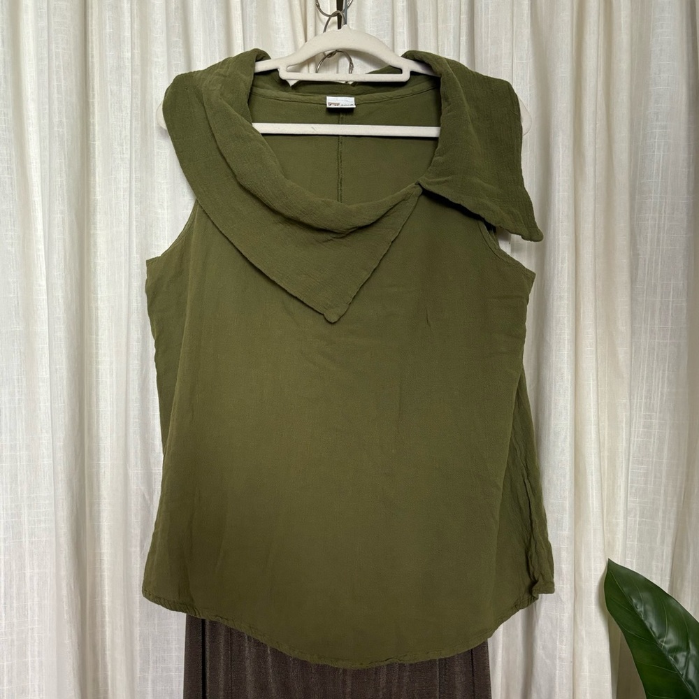 Oh My Gauze! Sleeveless Olive Green Blouse